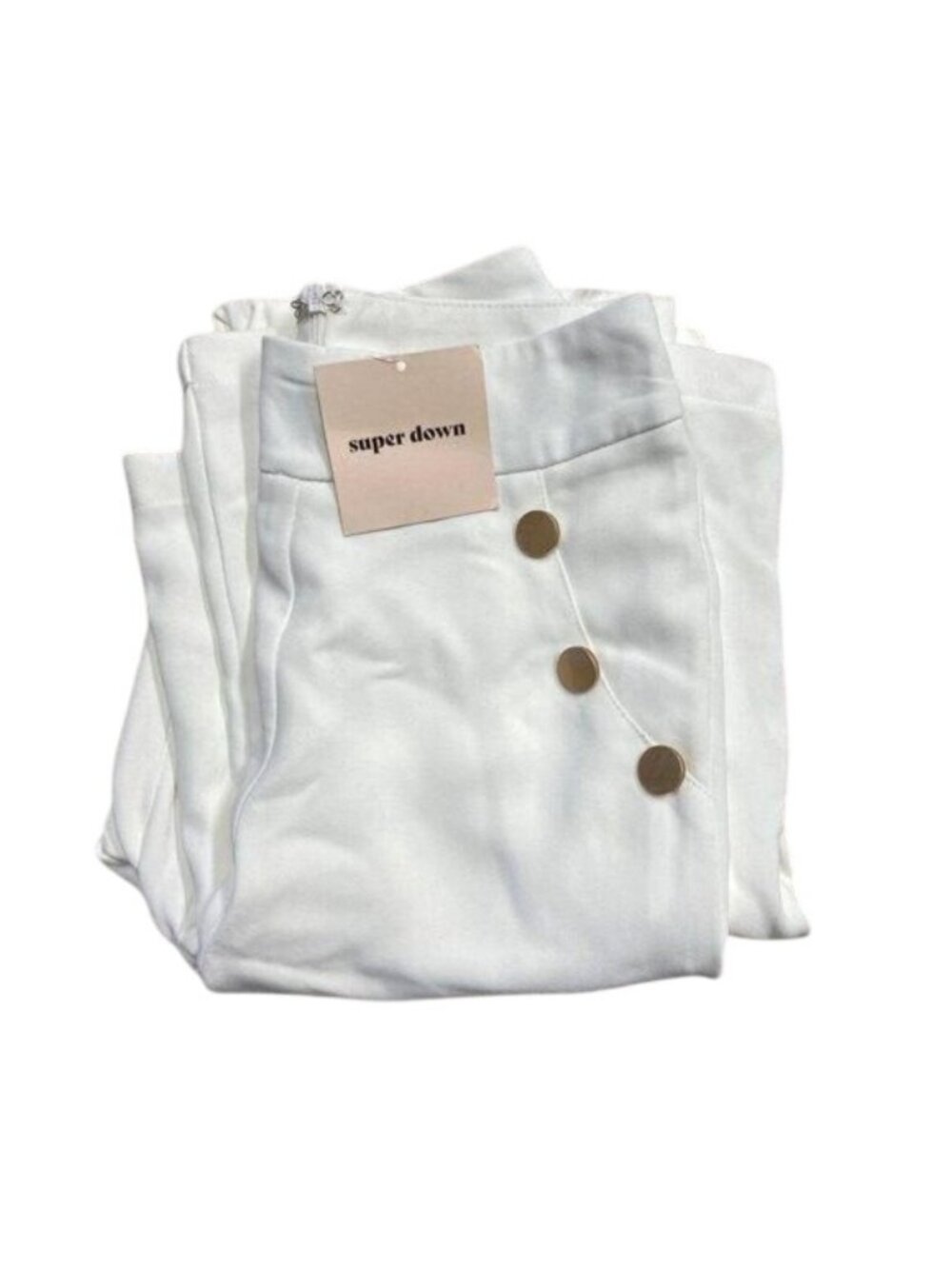 Superdown Harper Button Front Flowy White Pants With Gold Hardware - Picture 5 of 6